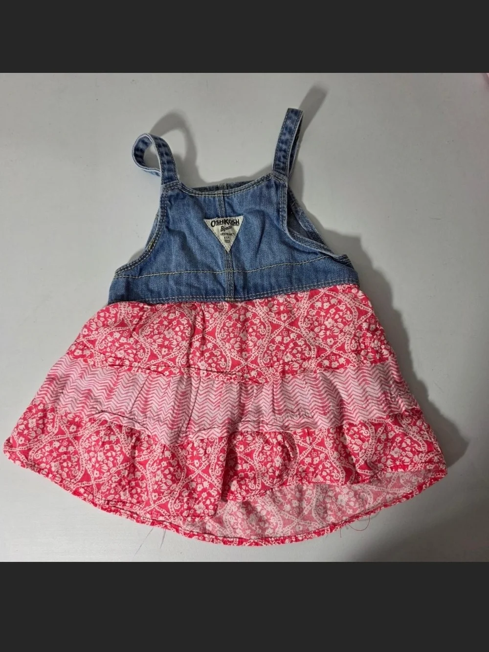 OshKosh B'gosh Denim Bib Dress with Pink Patterned Skirt